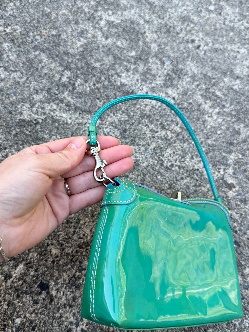 Coach Y2K Patent Leather Mini Purse Green Teal Glossy Vintage - Picture 8 of 16